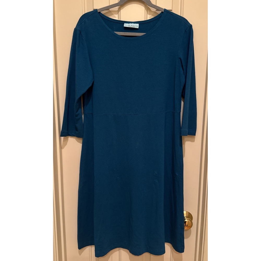 Bryn Walker Bamboo Organic Cotton Blue Long Sleeve Dress Sz XS Old Money Style